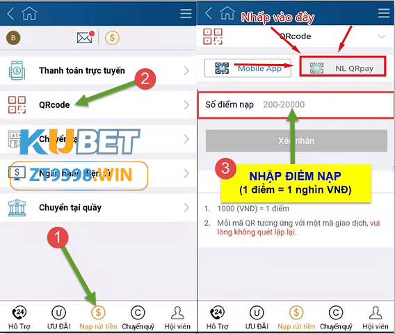 Hướng dẫn nạp tiền kubet bằng QRcode