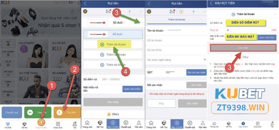 Hướng dẫn rút tiền Kubet - Link rút tiền ZT9398.net